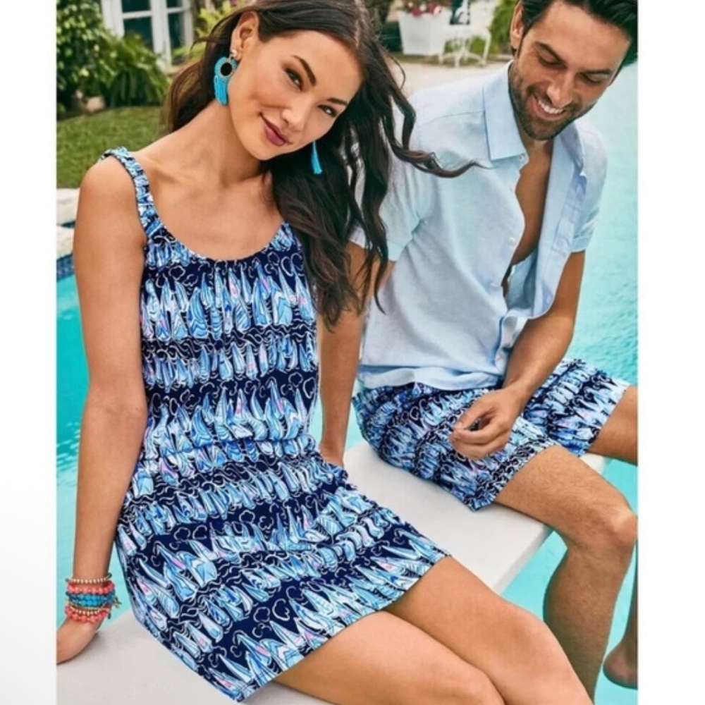 •LILLY PULITZER• Loro Sleeveless Romper Low Tide Navy Sails & Stripes Size XXS